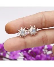 Rainbow Moonstone Sunburst Studs – Handmade 925 Sterling Silver Jewelry