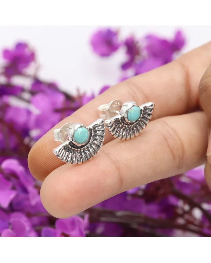 Natural Arizona Turquoise Sterling Silver Stud Earrings for Women