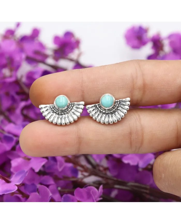 Natural Arizona Turquoise Sterling Silver Stud Earrings for Women