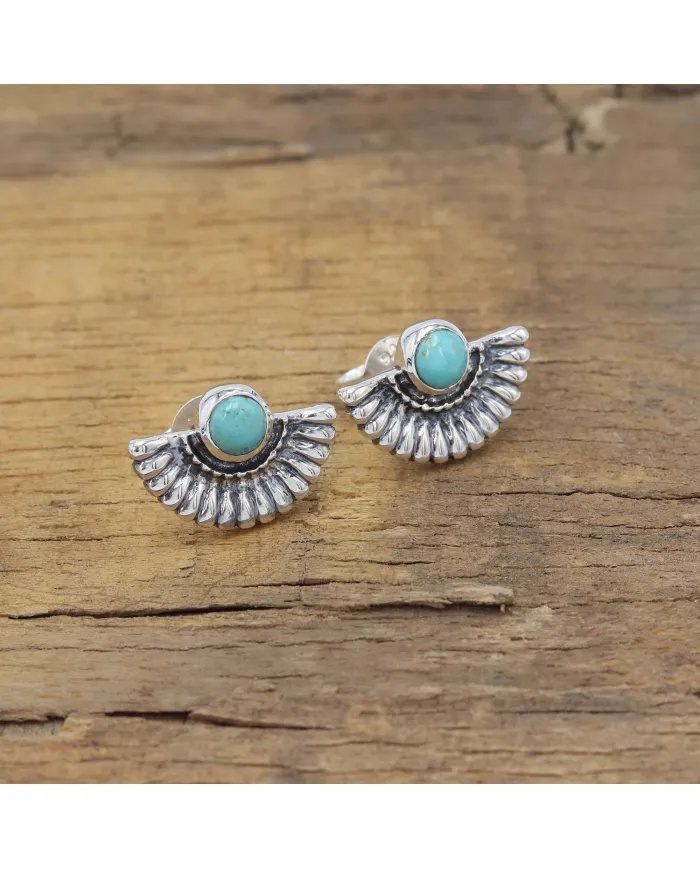 Natural Arizona Turquoise Sterling Silver Stud Earrings for Women