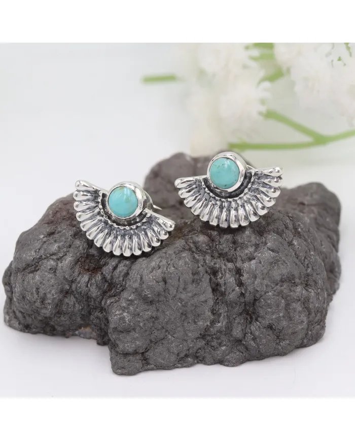 Natural Arizona Turquoise Sterling Silver Stud Earrings for Women