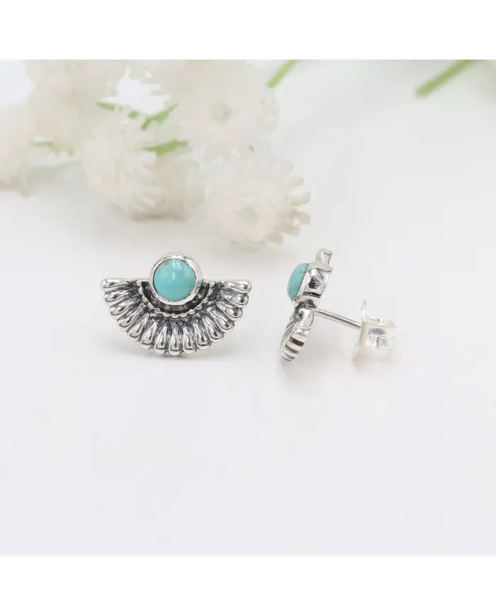 Natural Arizona Turquoise Sterling Silver Stud Earrings for Women