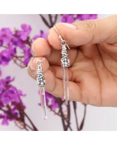 Natural Lemurian Quartz Drop Earrings – Sterling Silver Handmade Jewelry for Women
