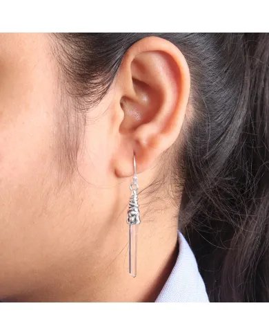 Natural Lemurian Quartz Drop Earrings – Sterling Silver Handmade Jewelry for Women