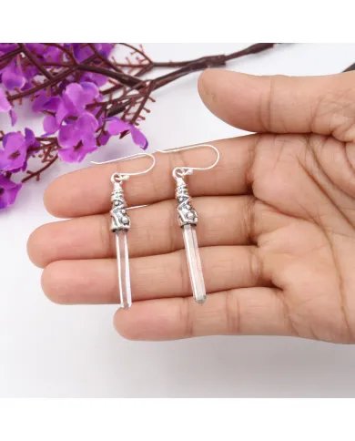 Natural Lemurian Quartz Drop Earrings – Sterling Silver Handmade Jewelry for Women