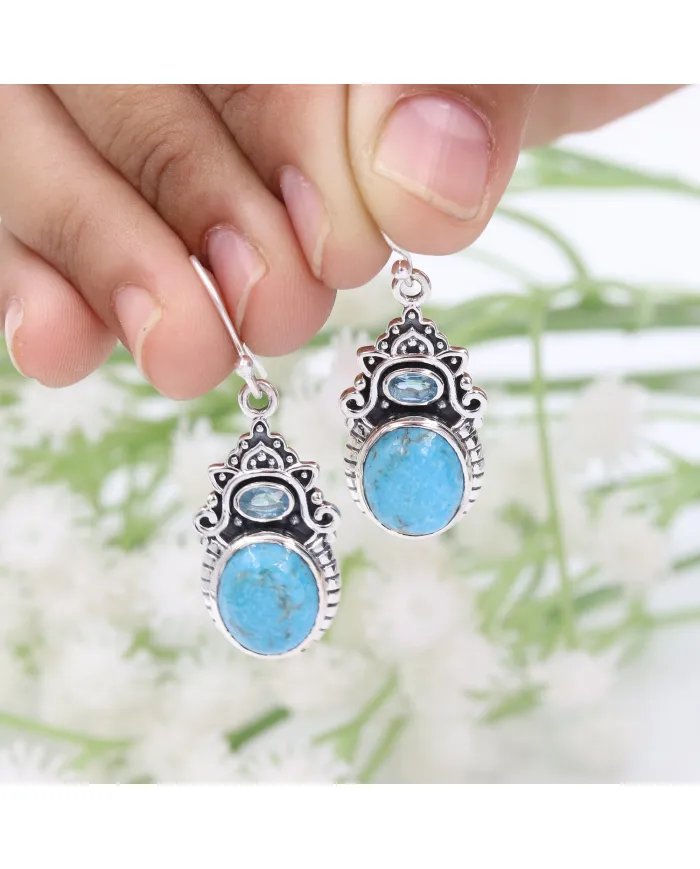 Arizona Turquoise Dangle Earrings, Sterling Silver Earrings, Handmade Dangle Earrings For Women
