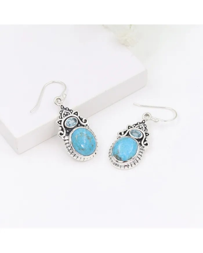 Arizona Turquoise Dangle Earrings, Sterling Silver Earrings, Handmade Dangle Earrings For Women