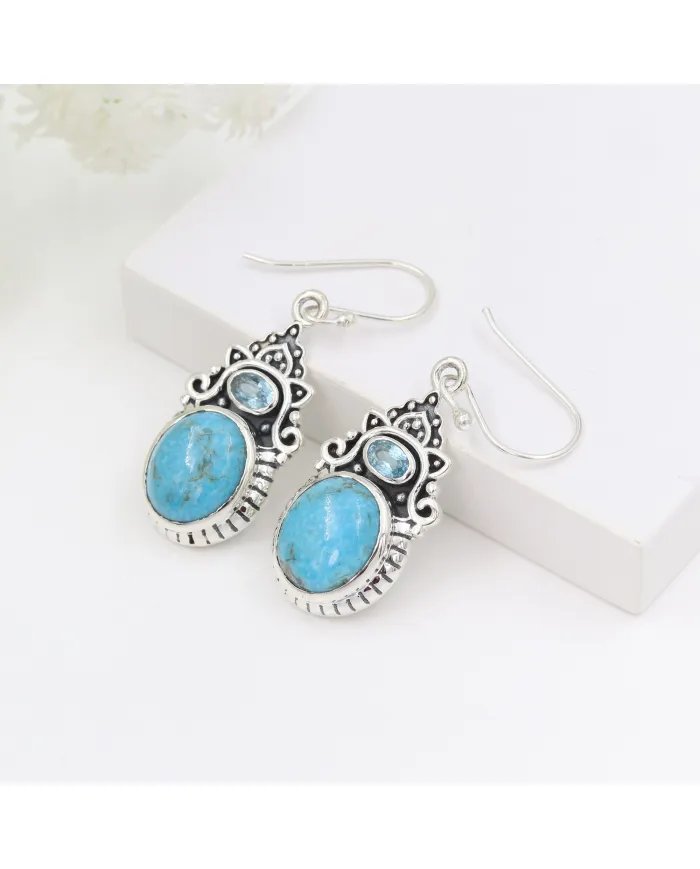 Arizona Turquoise Dangle Earrings, Sterling Silver Earrings, Handmade Dangle Earrings For Women