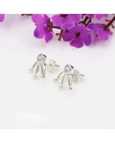 Rainbow Moonstone Stud Earrings – Sterling Silver Earrings for Women, Handmade Gemstone Jewelry, June Birthstone Gift