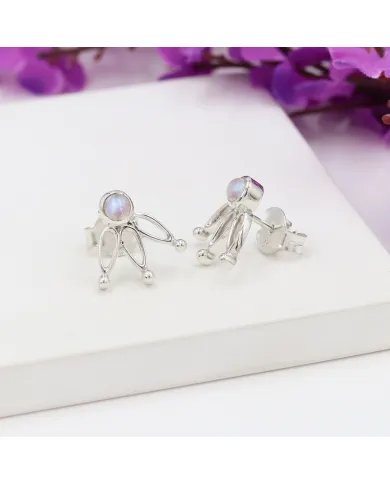 Rainbow Moonstone Stud Earrings – Sterling Silver Earrings for Women, Handmade Gemstone Jewelry, June Birthstone Gift