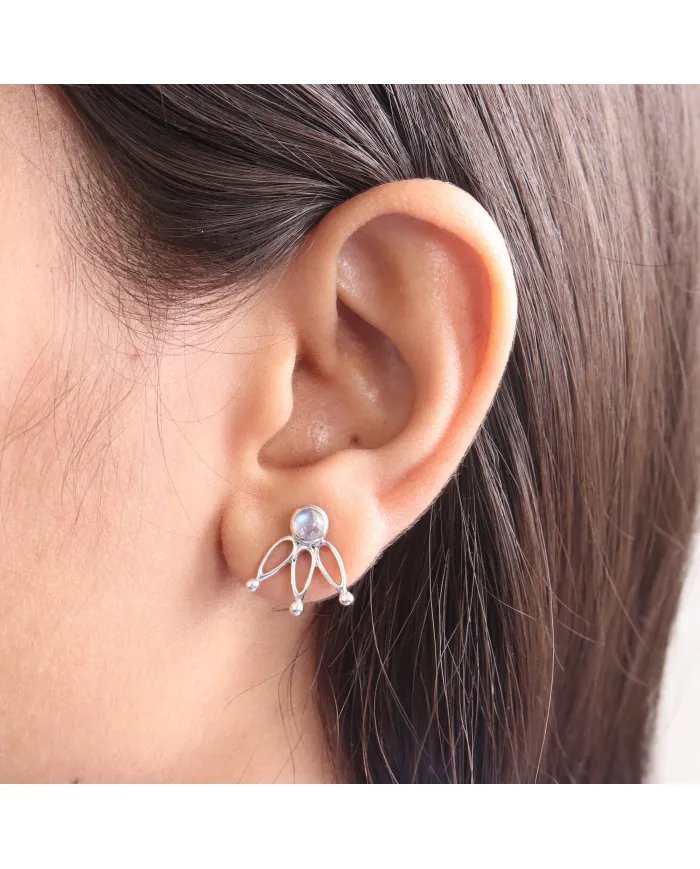 Rainbow Moonstone Stud Earrings – 925 Sterling Silver Gemstone Jewelry