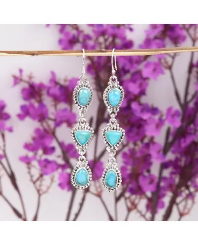Natural Blue Turquoise Earrings - Sterling Silver Handmade Dangle Earrings for Women
