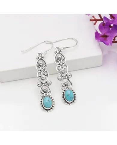 Arizona Turquoise Dangle Earrings – Handmade 925 Silver Boho Jewelry
