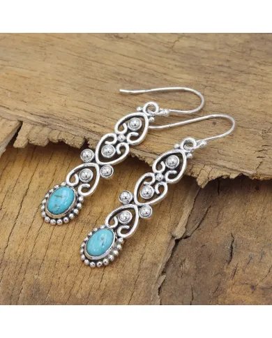 Arizona Turquoise Dangle Earrings – Handmade 925 Silver Boho Jewelry