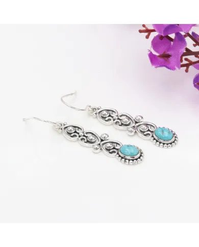 Arizona Turquoise Dangle Earrings – Handmade 925 Silver Boho Jewelry