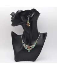 Multi Gemstone Ammonite Necklace Set - Sterling Silver Handmade Delicate Necklace & Earrings for Women