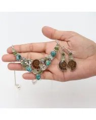 Multi Gemstone Ammonite Necklace Set - Sterling Silver Handmade Delicate Necklace & Earrings for Women