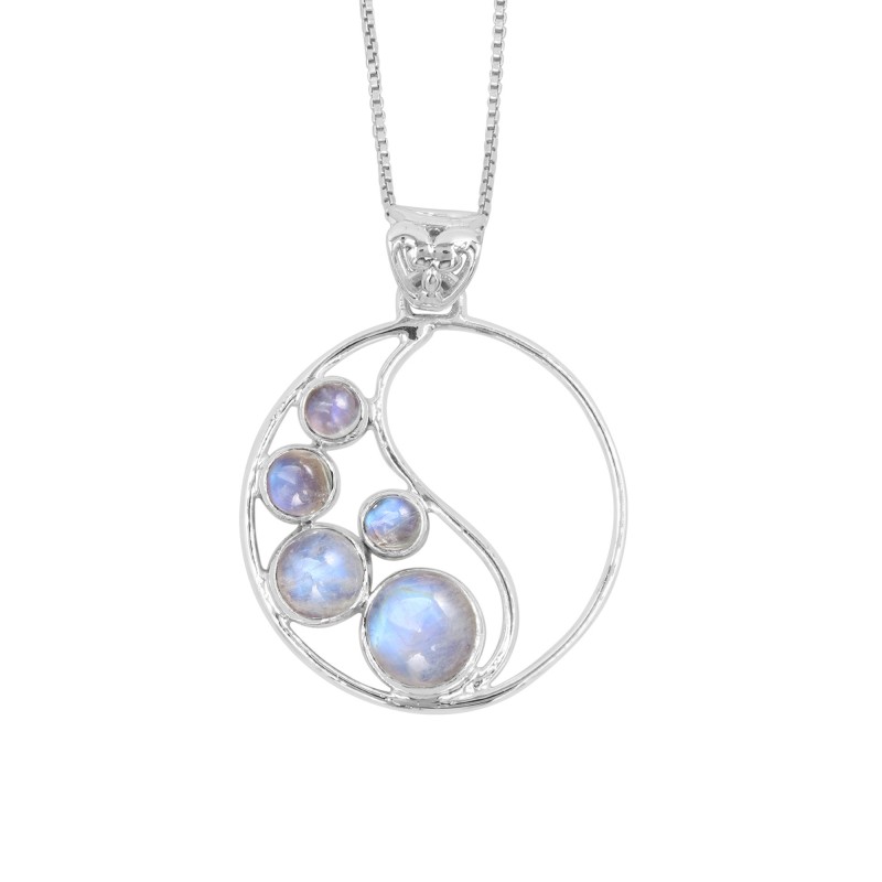 Rainbow Moonstone Pendant, Sterling Silver Necklace, June Birthstone, Genuine Moonstone Necklace, Round Dainty Pendant for Love