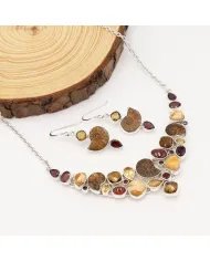 Multi Natural Gemstone Ammonite Necklace Set - Sterling Silver Handmade Delicate Necklace & Earrings for Women
