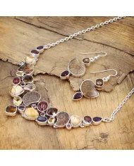 Multi Natural Gemstone Ammonite Necklace Set - Sterling Silver Handmade Delicate Necklace & Earrings for Women
