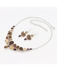 Multi Natural Gemstone Ammonite Necklace Set - Sterling Silver Handmade Delicate Necklace & Earrings for Women