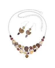 Ammonite Necklace Set - 925 Sterling Silver Multi Gemstone Jewelry
