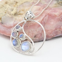 Rainbow Moonstone Pendant, Sterling Silver Necklace, June Birthstone, Genuine Moonstone Necklace, Round Dainty Pendant for Love