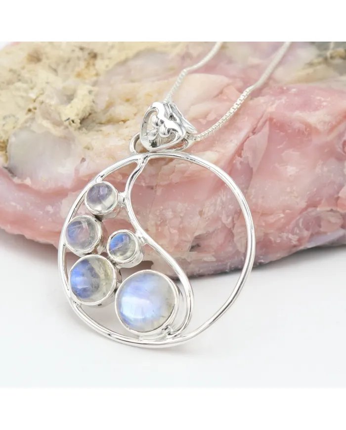Rainbow Moonstone Pendant - 925 Sterling Silver Minimalist Necklace
