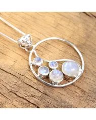Rainbow Moonstone Pendant - 925 Sterling Silver Minimalist Necklace