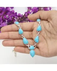 Natural Arizona Turquoise Collar Necklace - 925 Sterling Silver Jewelry