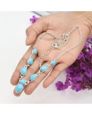 Natural Arizona Turquoise Collar Necklace - 925 Sterling Silver Jewelry