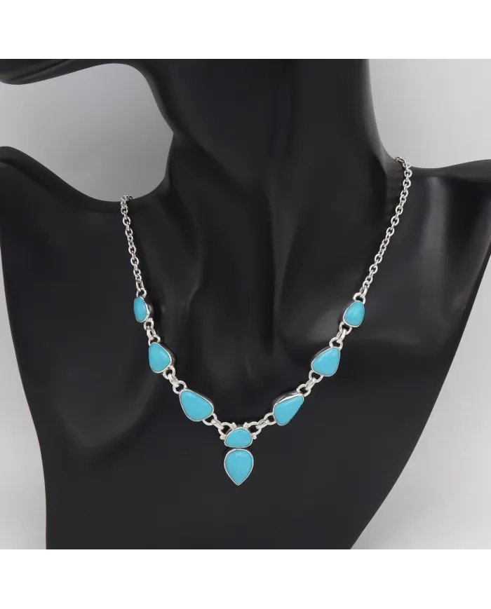 Natural Arizona Turquoise Collar Necklace - 925 Sterling Silver Jewelry