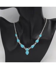 Natural Arizona Turquoise Collar Necklace - 925 Sterling Silver Jewelry