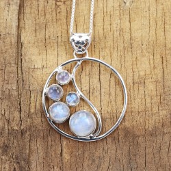 Rainbow Moonstone Pendant, Sterling Silver Necklace, June Birthstone, Genuine Moonstone Necklace, Round Dainty Pendant for Love