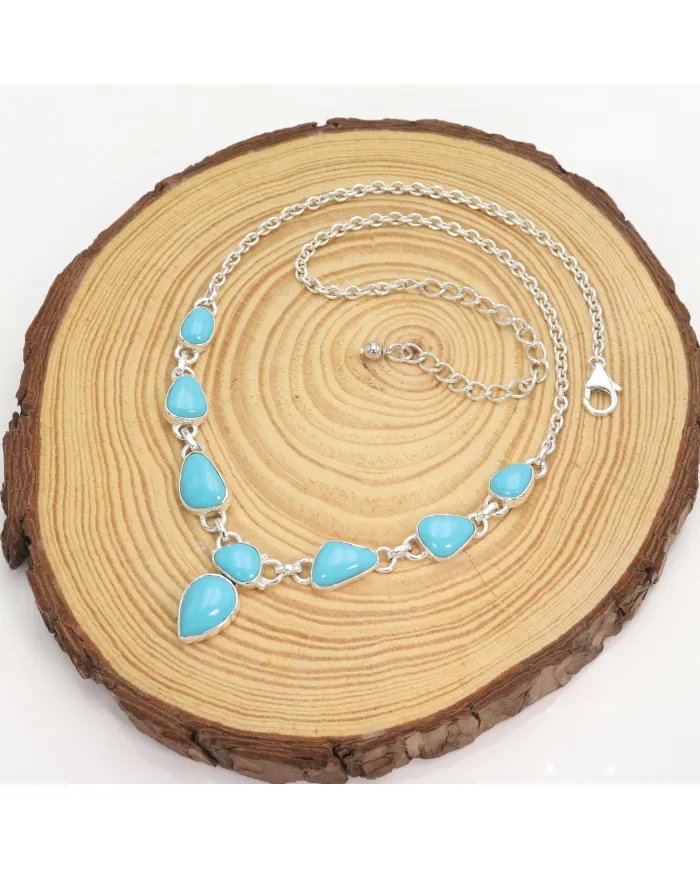 Natural Arizona Turquoise Collar Necklace - 925 Sterling Silver Jewelry