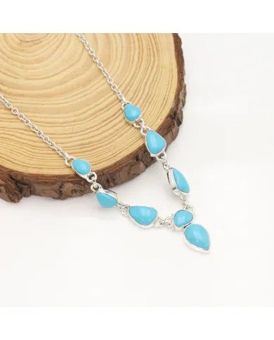Natural Arizona Turquoise Necklace - Sterling Silver Collar Necklace Handmade Jewelry for Her