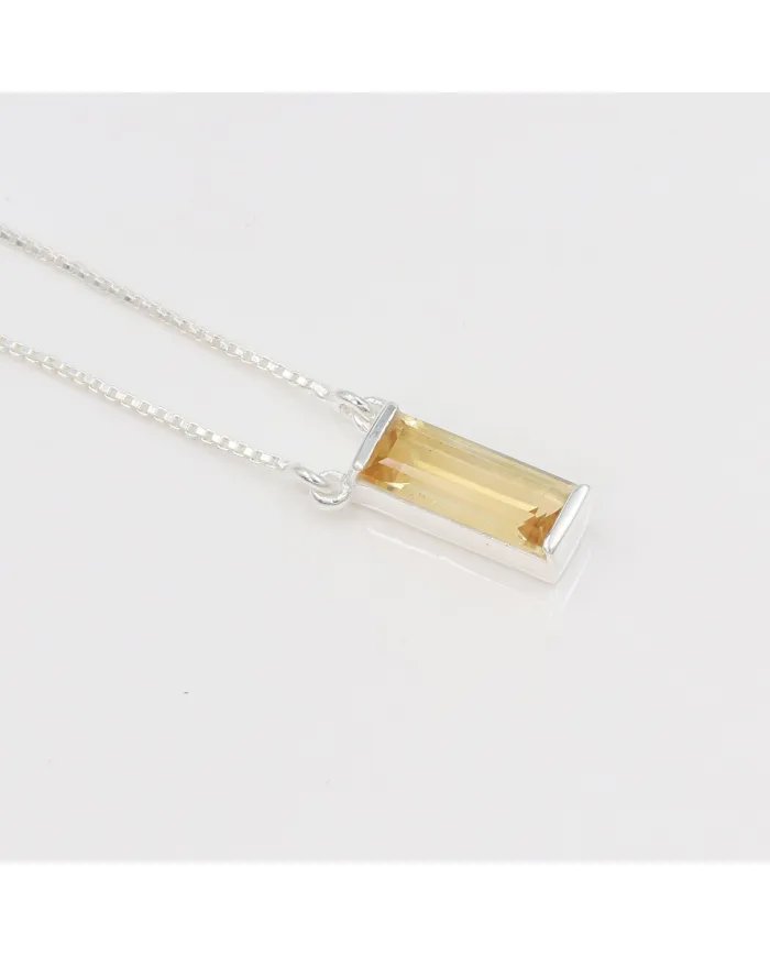 Citrine Gemstone Pendant - 925 Sterling Silver Necklace for Women