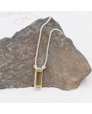 Natural Citrine Necklace - Sterling Silver Necklace Handmade Baguette Necklace for Women