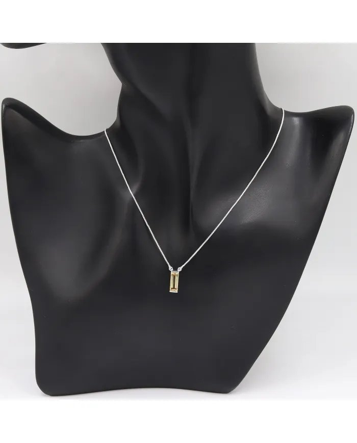 Natural Citrine Necklace - Sterling Silver Necklace Handmade Baguette Necklace for Women