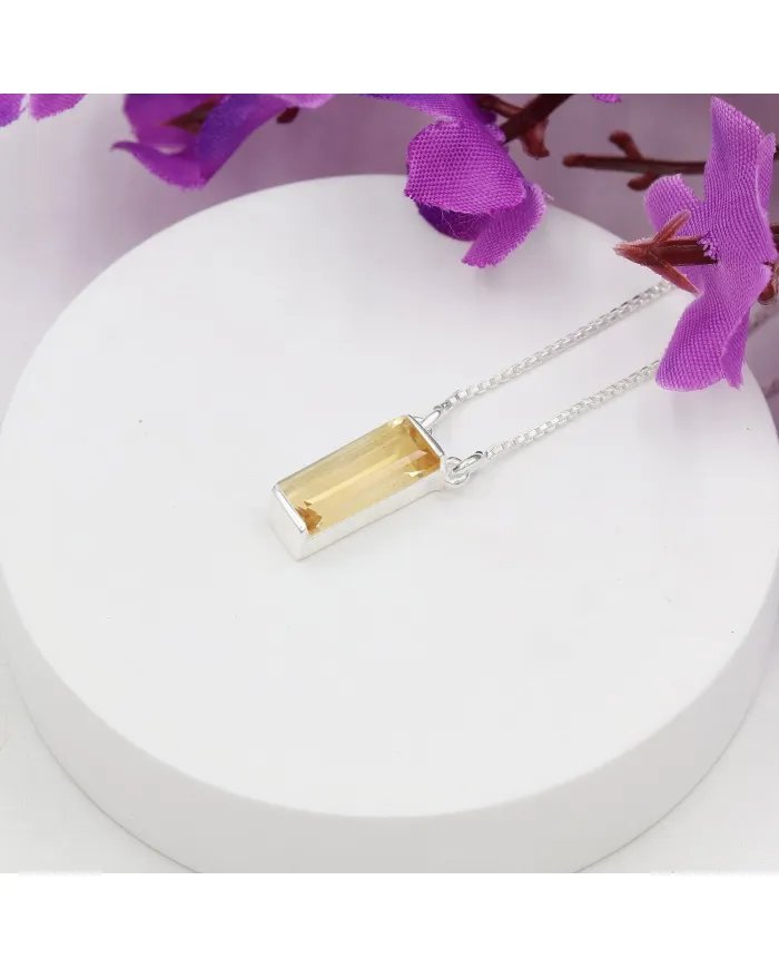 Natural Citrine Necklace - Sterling Silver Necklace Handmade Baguette Necklace for Women