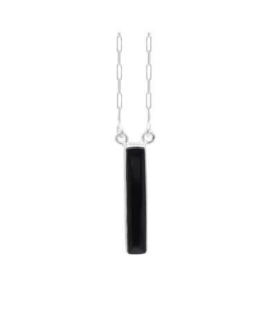 Black Onyx Necklace - Sterling Silver Pendant Handmade Baguette Necklace for Her