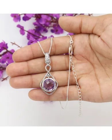 Amethyst Charm Pendant - Sterling Silver Handmade Necklace Minimalist Pendant for Her