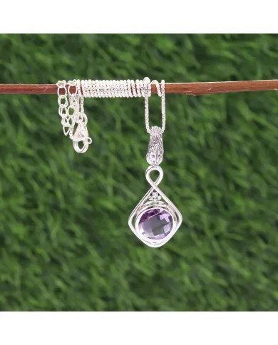 Amethyst Charm Pendant - Sterling Silver Handmade Necklace Minimalist Pendant for Her