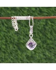 Amethyst Charm Pendant - Sterling Silver Handmade Necklace Minimalist Pendant for Her