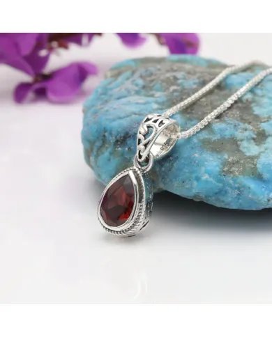 Garnet Pendant Necklace - Sterling Silver Necklace Handmade Minimalist Pendant January Birthstone Pendant for Women