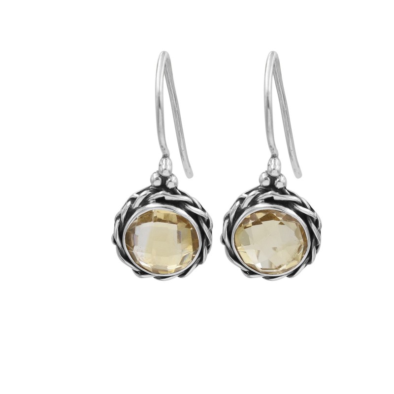 Citrine Earrings, Sterling Silver Earrings, Round Earrings, Ear Wire Earrings, November Birthstone, Vintage Earrings for Women