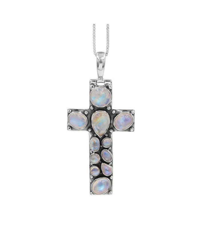Moonstone Necklace - Sterling Silver Holy Cross Pendant, Religious Pendant, June Birthstone, Christmas Gifts