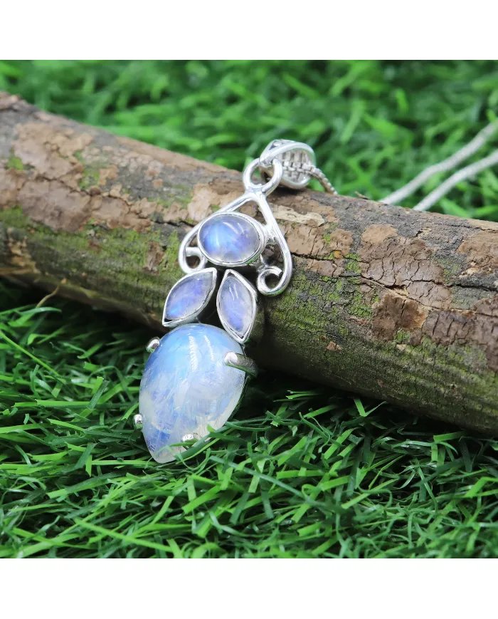 Natural Moonstone Pendant - 925 Sterling Silver Birthstone Jewelry