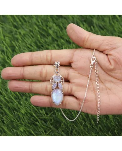Natural Moonstone Pendant - 925 Sterling Silver Birthstone Jewelry