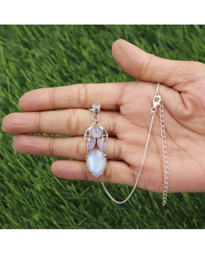 Natural Moonstone Pendant - 925 Sterling Silver Birthstone Jewelry